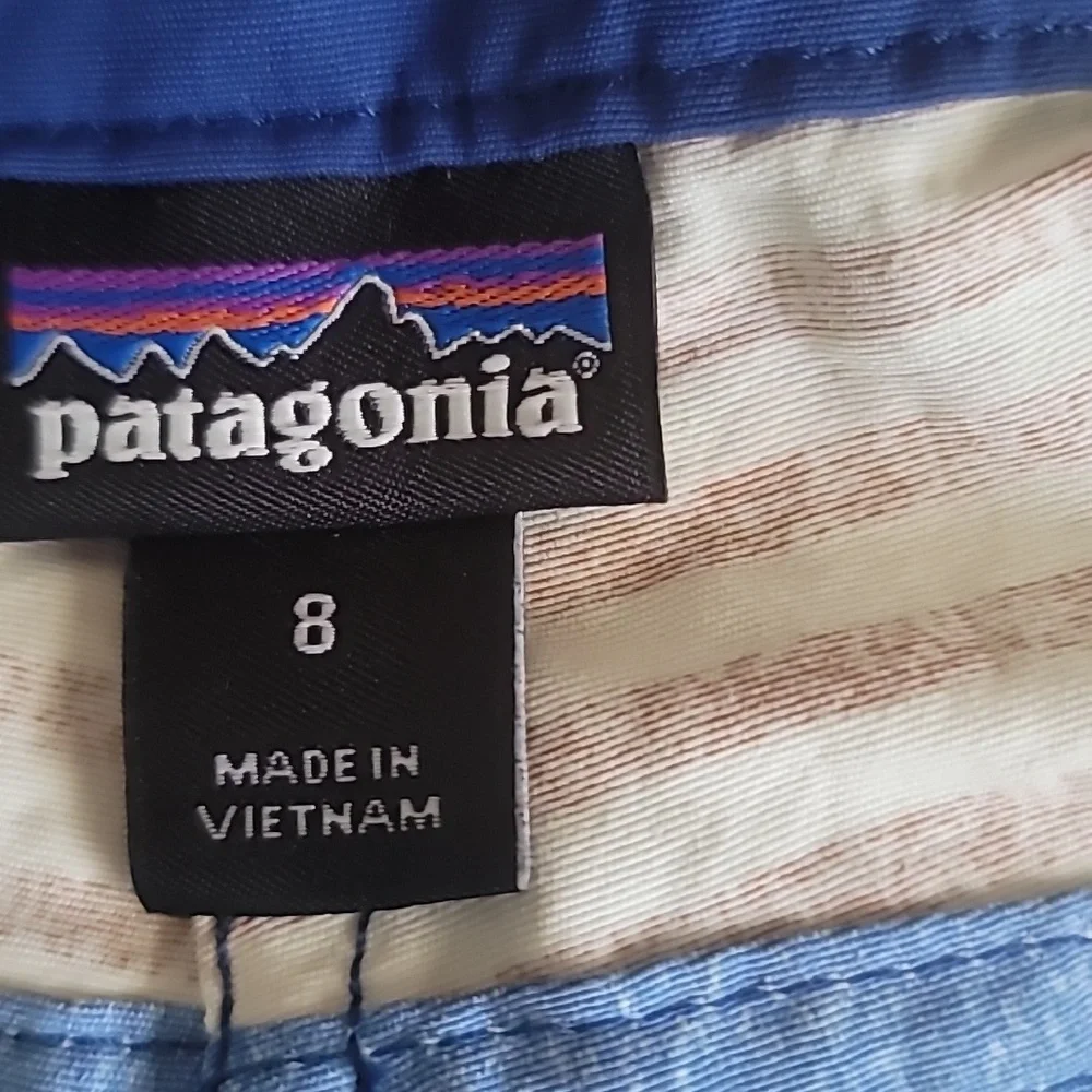 Women's Patagonia Wave Maker Board Surfing short Pink & Blue Stripe SZ 8 - Picture 7 of 15